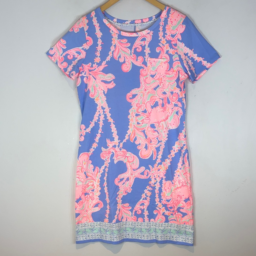Lilly Pulitzer DECLAN DRESS medium GO WITH THE FLOW ENG Blue Peri NWOT - Picture 4 of 15